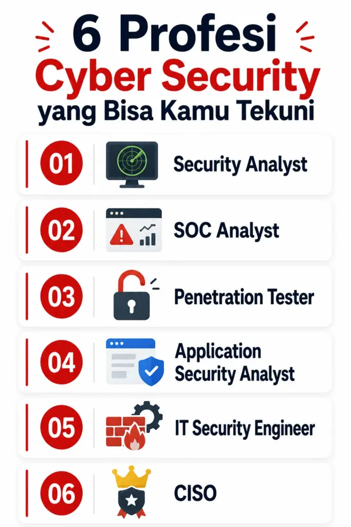 Infografis 6 profesi cyber security yang bisa ditekuni pemula di Indonesia