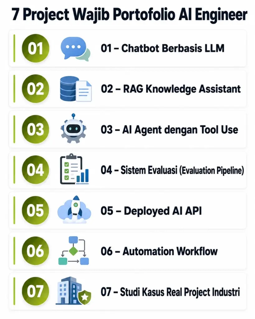 Infografis 7 project wajib portofolio AI Engineer untuk career switcher