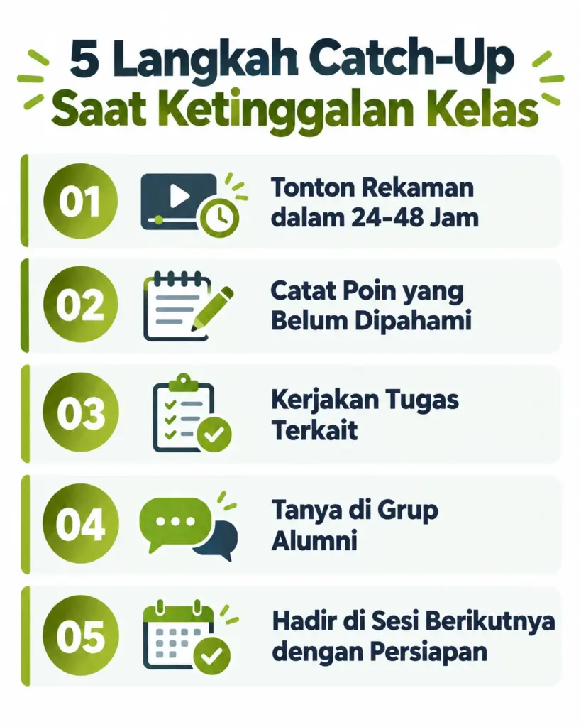 Infografis 5 langkah protokol catch-up saat ketinggalan kelas bootcamp tech