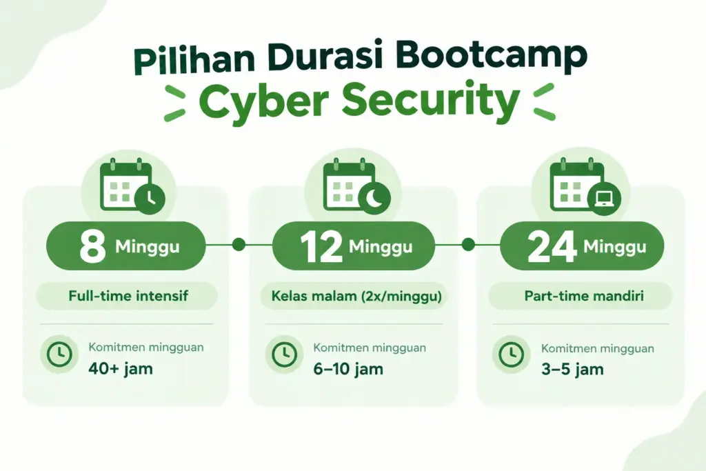 Perbandingan lama bootcamp cyber security dari 8 hingga 24 minggu